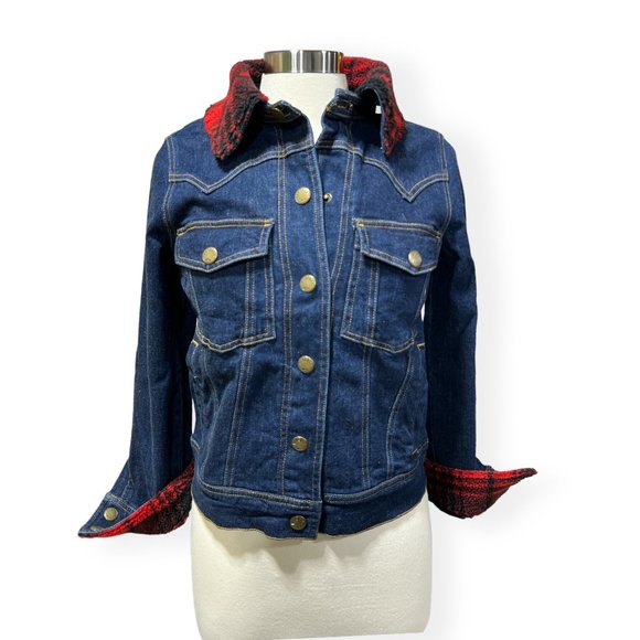 Faherty Women's Size XS Andie Denim Trucker Red Buffalo Sherpa Collar Cuffs NWT - Picture 5 of 12